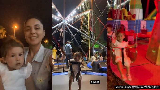 ბულვარში ველოსიპედით გასეირნება და საქანელები – ნახეთ როგორ ატარებენ დროს ბათუმში სოფო ნიჟარაძე და ელის მარია
