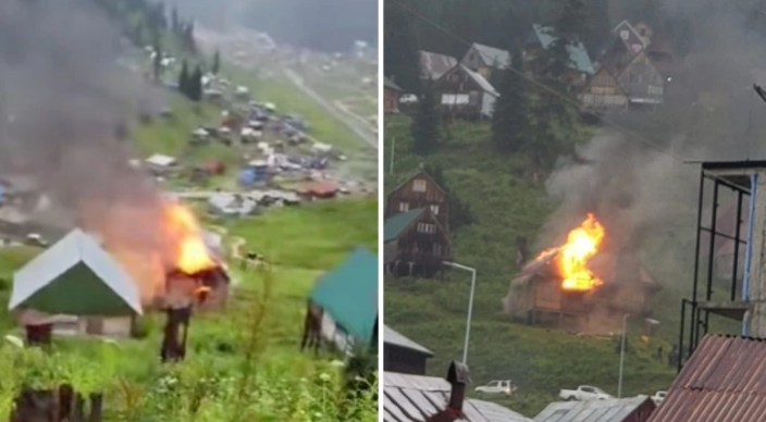 ბახმაროში კოტეჯს მეხი დაეცა – შოკისმომგვრელი კადრები ადგილიდან