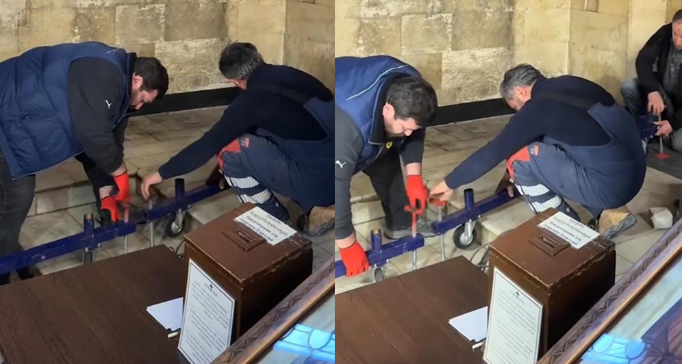 კადრები სიონის ტაძრიდან, სადაც ამ წუთეებში პატრიარქის სამუდამო განსასვენებელს ამზადებენ